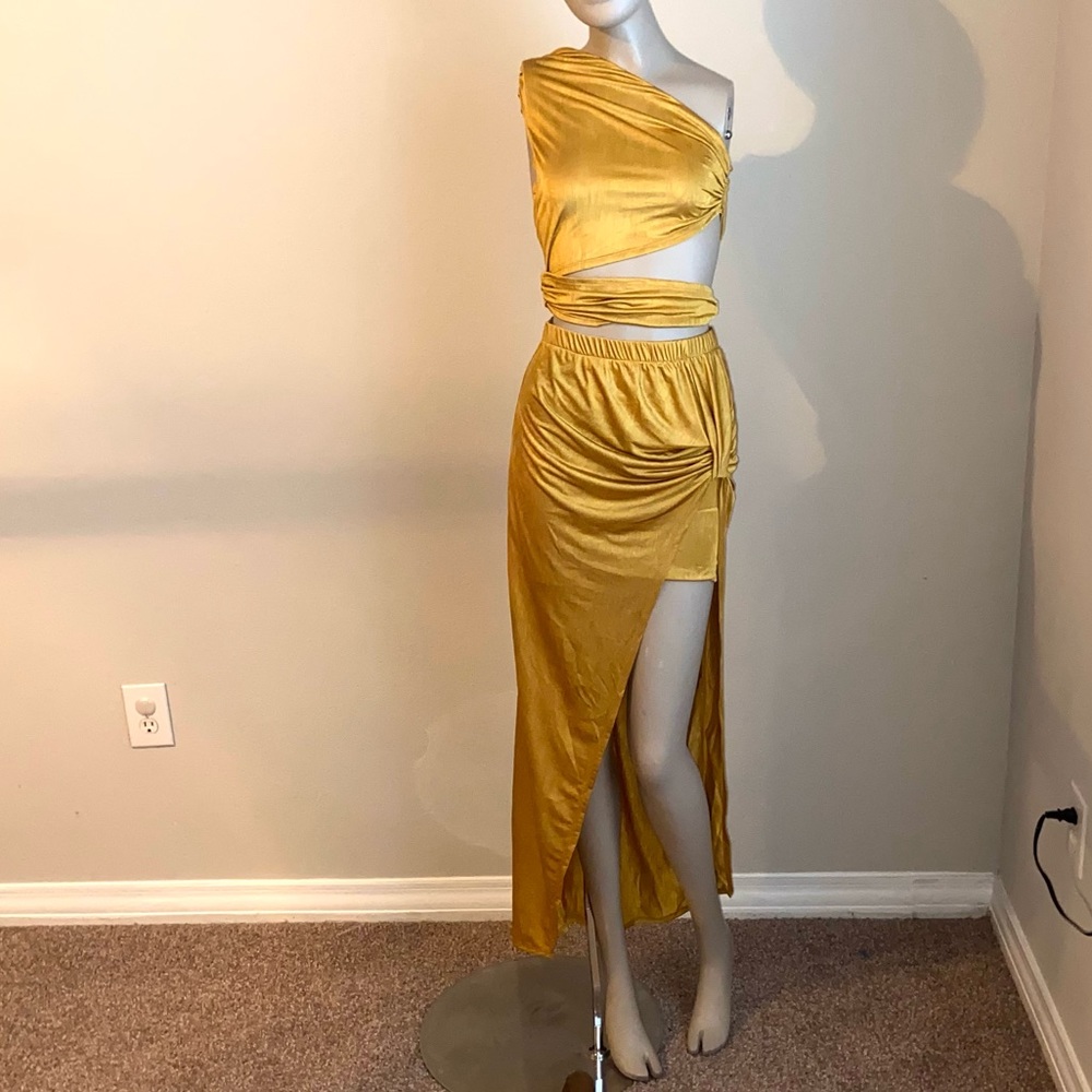 Gold Wrap One Shoulder Two Piece NWOT